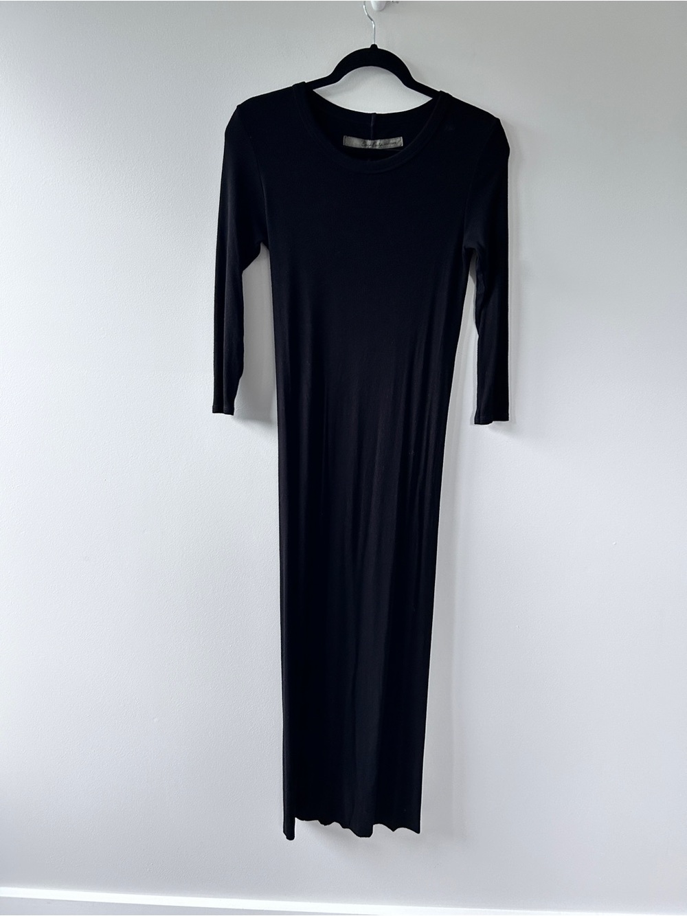 Enza Costa Black Silk Blend Ribbed Maxi Dress 3/4 Sleeve women’s Small DESC